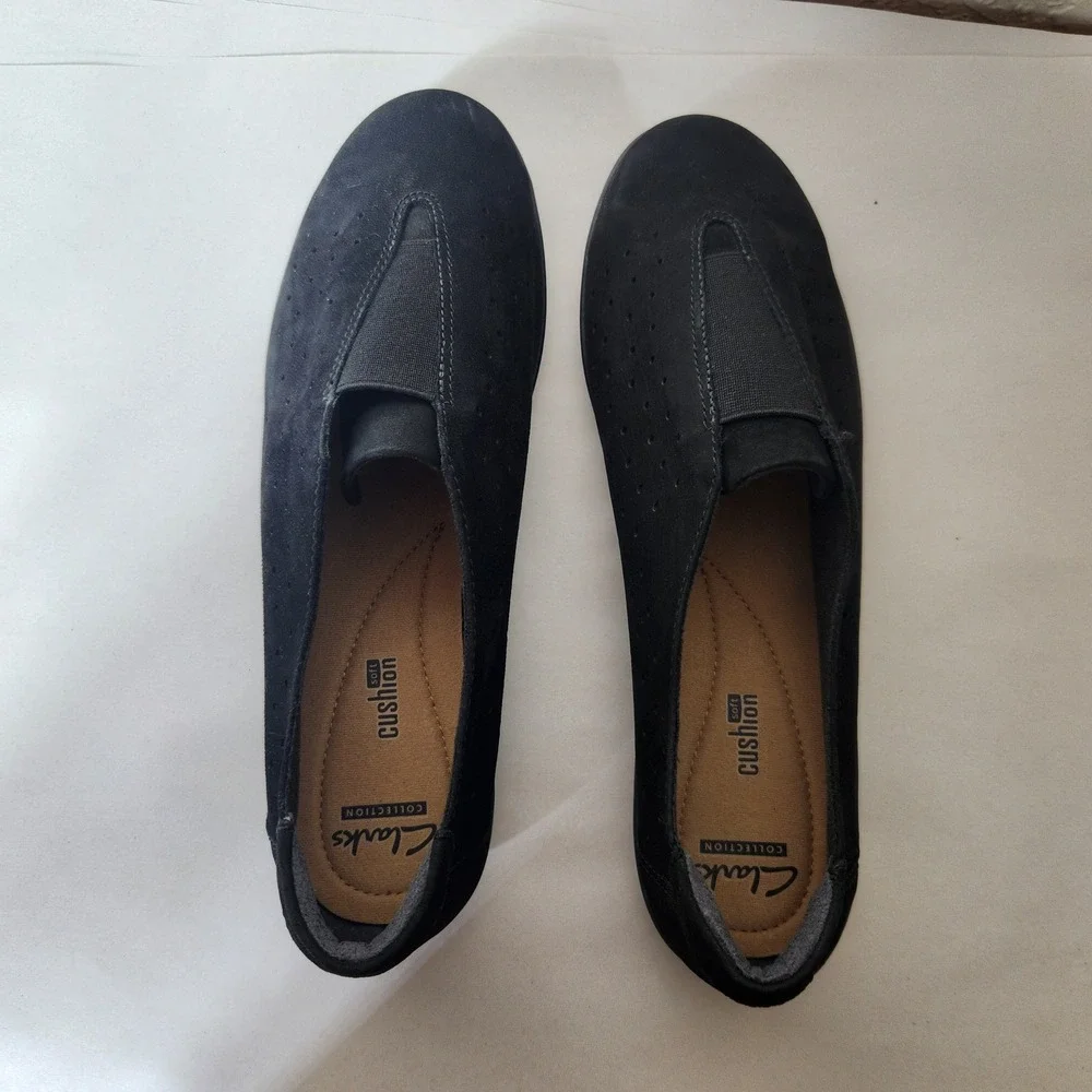 Clarks Collection Cushion Soft Black Slip On Loafers Women 11 W